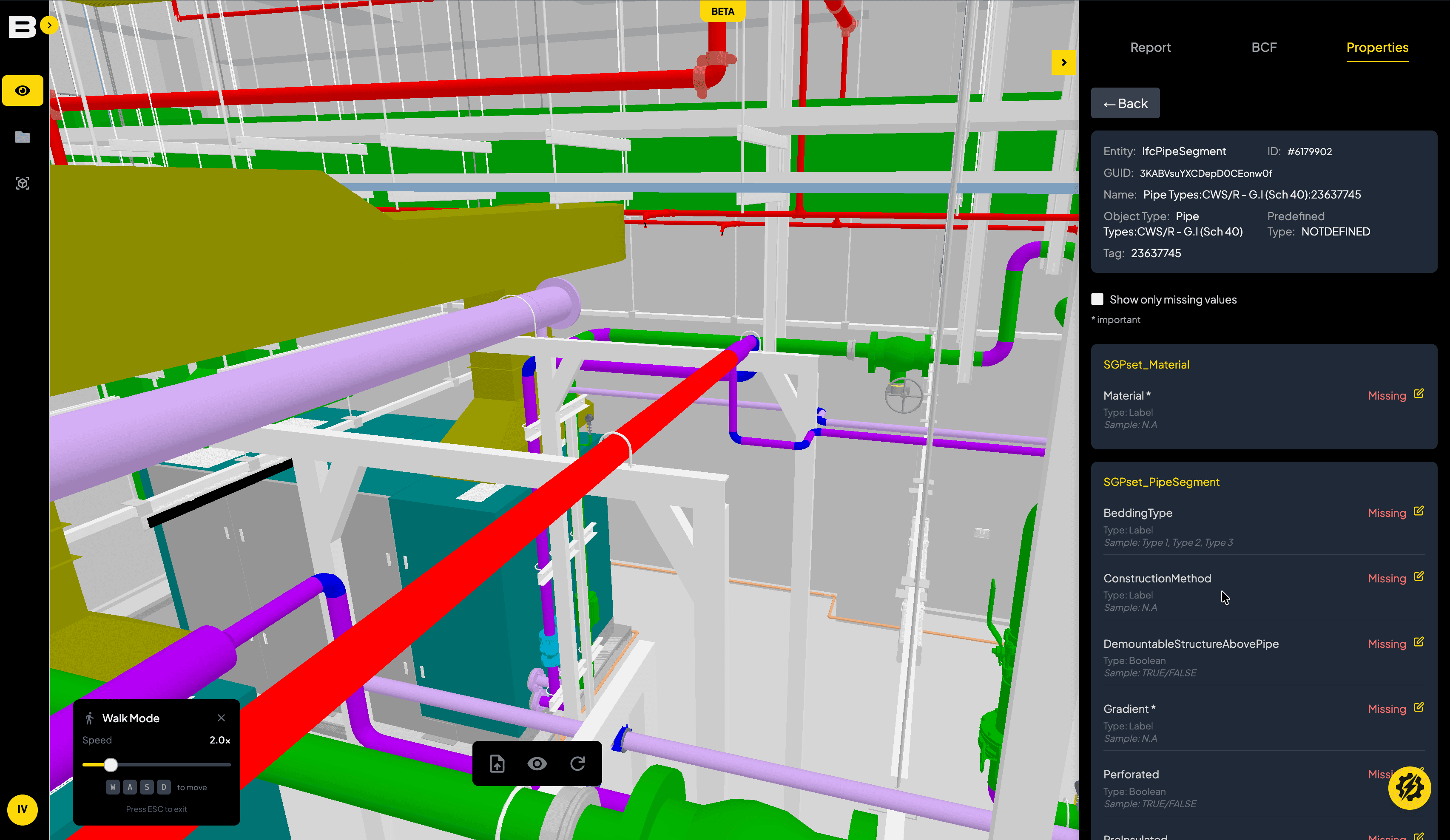Inspect detailed property values in the 3D viewer