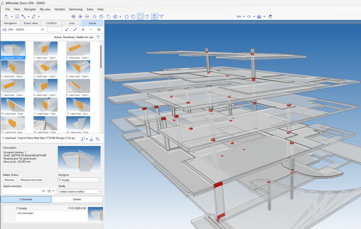 Example of a structural element violating spacing requirements with MEP components